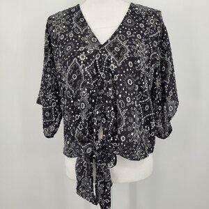 Anthropologie Love Stitch Paisley Print Tie Front Blouse